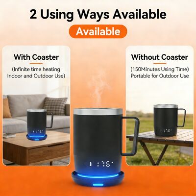 ماگ هوشمند قابل حمل با کنترل دمای دیجیتال، باتری قابل شارژ، صفحه نمایش LED و درب ضد نشت برای راحتی