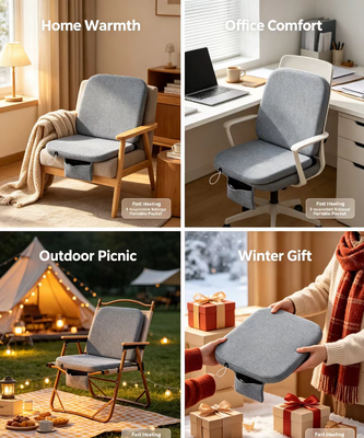OEM ODM Graphene USB Heated Seat Cushion, Custom Logo Custom Size Custom Color, Linen Cotton Heating Chair Pad with Power Bank Pocket, 3‑Speed Temperature Control for Car Office Home