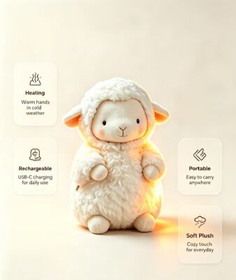 پد گرمایش USB در شکل گوسفند، کنترل دمای 40-60 درجه سانتیگراد، پلی استر نرم دوستانه با پوست، ایمن برای کودکان برای استفاده روزانه در خانه، گرم کننده دستی قابل حمل در حال حرکت با زمان کار 6-8 ساعت
