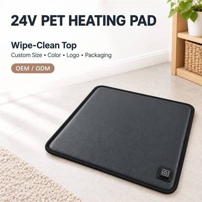 24V Heated Pet Mat, Splash-Resistant Wipe Clean Pet Heating Pad with Anti-Slip Dotted Back and Detachable Cord, Custom Size to Drawing Color Logo Packaging for OEM ODM