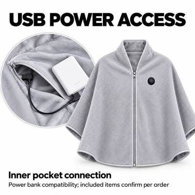 Graphene Heated Cape with Front and Back Heating Areas, USB Power Bank Supply in Inner Pocket, Custom Size Color Hood OEM ODM