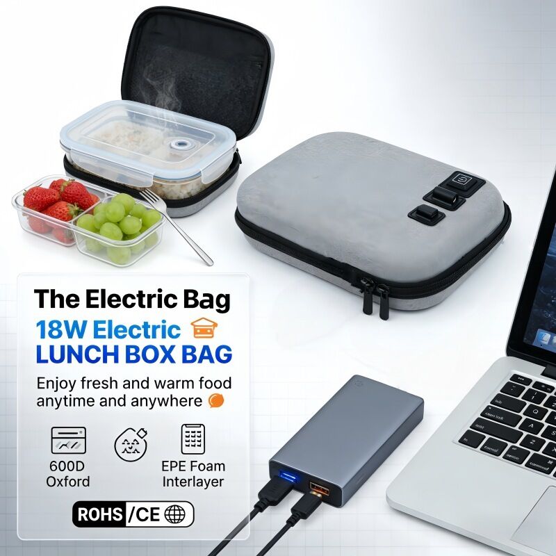 کیسه گرم‌کننده غذای باریک و قابل حمل با پوسته سخت ضد ضربه با قابلیت تغذیه USB، طراحی شده برای کیسه‌های تخت، جعبه‌های بنتو و ساندویچ‌ها