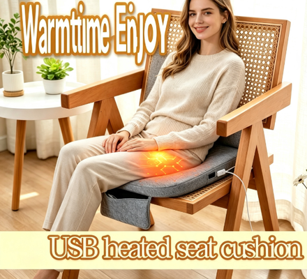 بالشتک صندلی گرم شونده USB گرافنی، پد صندلی گرم شونده نخی کتان با جیب پاوربانک داخلی، تنظیم دمای ۳ سرعته، بالشتک صندلی گرم قابل حمل ۳ سانتی‌متری فوم ۴۵×۴۵ سانتی‌متری برای ماشین، خانه، دفتر