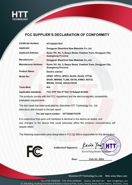 چین Dongguan Sheerfond New Materials Co., Ltd. گواهینامه ها
